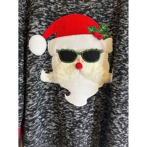 Women's Holiday Time‎ Sweater Santa Christmas with Glasses Black Red Stripped
